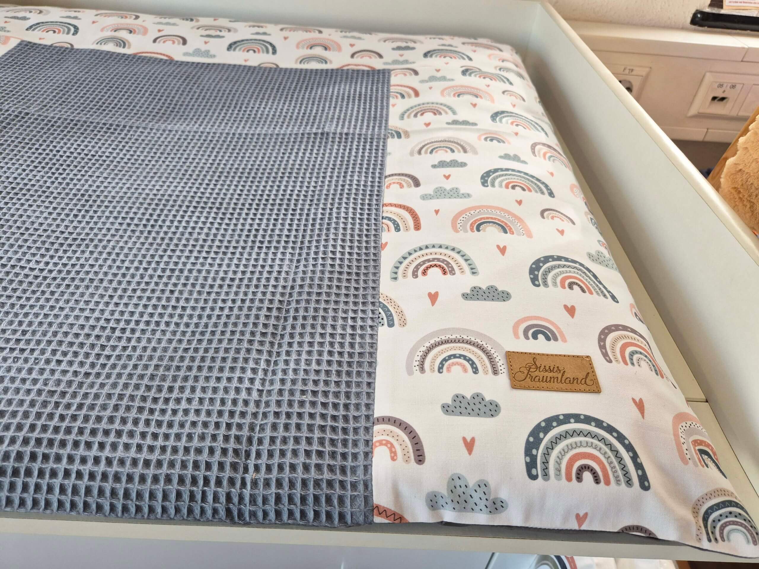 Wickelauflagenbezug Regenbogen türkis jeansblau 1 Wickelauflagenbezug Regenbogen türkis jeansblau